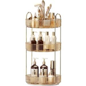 360 Rotating Makeup Organizer, Large-Capacity Skincare Make Up Storage 3 Tier Perfume Organizers Cosmetic Dresser Organizer with Makeup Brush Holder, Fits Bedroom, Bathroom, Vanity Shelf Countertop