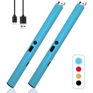 2 PCS Candle Lighter,Windproof Flameless Electric Lighter with LED Power Display  Safety Switch, Upgraded Plasma USB Rechargeable Lighters for Birthday Camping BBQ (Blue)