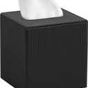 Mkono Tissue Box Cover PU Leather Square Tissue Box Holder with Bottom, Decorative Facial Cube Organizer for Bedroom Bathroom Dresser Vanity Countertop Night Stands Home Office Desk (Black)