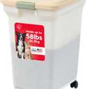 IRIS USA WeatherPro Airtight Dog Food Storage Container, Up to 58 lbs, Attachable Wheels, For Dog Cat Bird and Other Pet Food Storage Bin, Keep Fresh, Translucent Body, Pearl/Almond