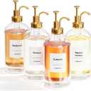 16.9 oz (500 ml) Coffee Syrup Dispenser Set- 4 Glass Bottles with Gold Pumper and Syrup Labels - Precise Dispensing and Stylish Addition to Coffee Shop, Cafe or Home Bar