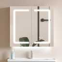 Black Bathroom Mirror Medicine Cabinets with LED Lights, Wall Mounted Mirror Medicine Cabinet with Adustable Shelf, Shaver Socket and Plug, 2 Doors, Anti Fog, Dimmable, Memory Function, 25.5 x 24 inch