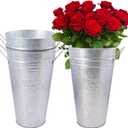 3 Packs 12 Inch Tall Galvanized Metal Flower Vases with Handles, Metal Flower Buckets for Cut Flowers, Country Wedding, Table Centerpiece Decorations(Sliver)