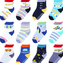 12 Pack Non Slip Kids Toddler Baby Socks with Grips for 1-7 Years Boys Girls Cotton Crew Socks Multi Colors