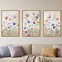 Aurlan Boho Watercolor Wildflower Framed Canvas Wall Art Set-24“x36 x3
