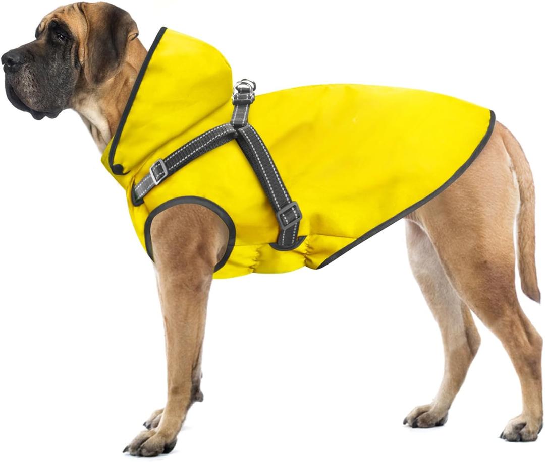 Mosucoirl Dog Raincoat Waterproof Doggie Hoodie Reflective Dog Raincoat Hooded Adjustable Rain Jacket for Small Medium Large Dogs Puppies Doggie (Yellow, L)