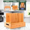 Adjustable bread loaf slicer + bread slicer guide for sourdough; sandwich bread slicer, butter cutter and spreader knife + foldable design, crumb tray, non-slip base, compact storage