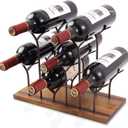 ALLCENER Countertop Bottle Rack, Tabletop Wood Bottle Holder, Hold 6 Bottles, Perfect for Home Decor & Kitchen Storage Rack, Bar, Cellar, Cabinet, Pantry, etc., Wood & Metal (Bronze)