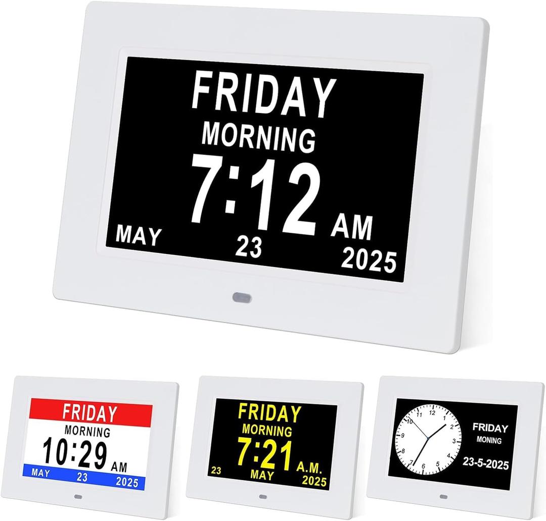 TMC 7 Inch Digital Clock with Day and Date for Elderly - 12 Alarm Options, Auto-Dim, Digital Clock Large Display Dementia Clock for Impaired Vision People, Age Seniors,Elderly, Alzheimer