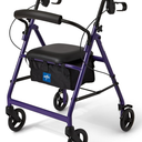 Medline Aluminum Rollator Walker with Seat, Purple, 250 lb. Weight Capacity, Lightweight, 6” Wheels, Foldable, Adjustable Handles, Rolling Walker for Seniors 