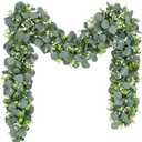 Waipfaru 2Pcs Eucalyptus Garland, 5.9FT Greenery Garland, Green Garland with Flowers, Artificial Faux Silver Dollar Eucalyptus Leaves Vines for Table Home Wedding Mantle Party Indoor Outdoor Decor