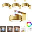 EZVALO Picture Lights for Wall, 2000mAh Rechargeable Battery Magnetic Poster Lights with 3 Color Temps & 12 RGB, Remote Dimmable Timer Painting Light, Wall Decor Light for Art Display, Frame (6 Pack) (Gold)