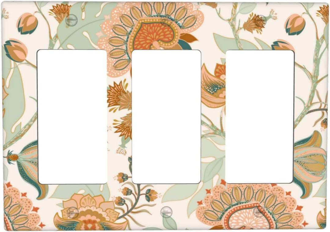 Colorful Paisley Pattern 3 Gang Rocker Light Switch Cover Triple Decora Wall Plate Decorative Switchplate Electrical GFCI Outlet Covers Faceplate for Kitchen Bathroom Farmhouse Home Decor