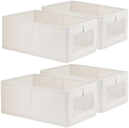 4 Pack Linen Storage Bins, Storage Containers for Organizing Clothing, Jeans, Toys, Books, Shelves, Closet, Wardrobe - Closet Organizers and Storage, Large Storage Boxes Baskets with Window