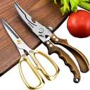 Premium Kitchen Shears 2-Pack Heavy Duty Poultry & Meat Scissors, Bone Shears for Cooking (Bronze+golden)