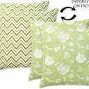 AVKA Studio Light Green Decorative Throw Pillow Covers - Reversible 100percent Pure Cotton Block Print Accent Pillows Set of 2 Floral Indian for Couch Bed Sofa Cover Only, 18x18 Inches