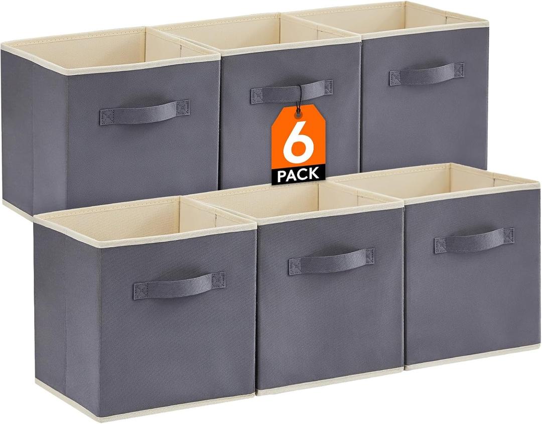 Lifewit Collapsible Storage Cubes 11 Inch Foldable Fabric Bins Multi-color Organizers Decorative Organizing Baskets for Shelves for Closet, Utility Room, Storage Room Set of 6 Grey (10.5"L x 10.5"W x 11"H, Gray)