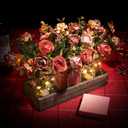 3 Pcs Mason Jar Centerpiece Table Decorations for Dining Table Decor Farmhouse Coffee Table Decor with Wood Tray and Led Light Table Centerpieces for Dining room Kitchen Living Bathroom,Orange