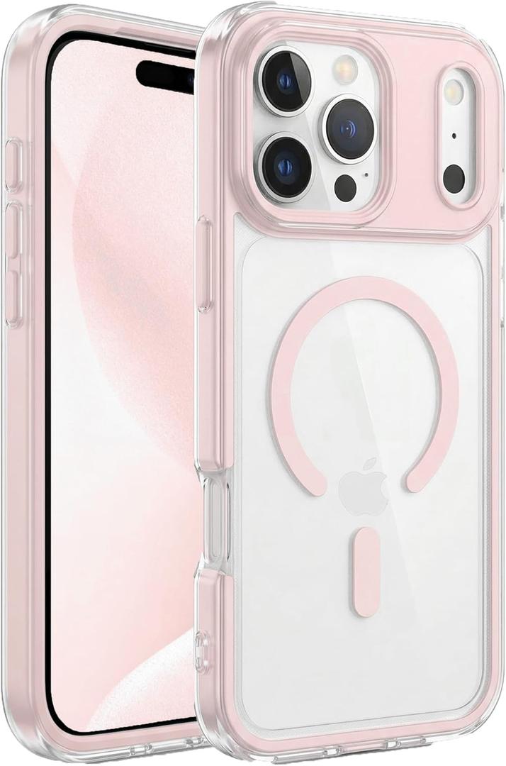 Magnetic for iPhone 17 Pro Max Case, Compatible with MagSafe, Military-Grade Drop Protection, Full Camera Protection, Shockproof Protective, Clear, Girly, Pink