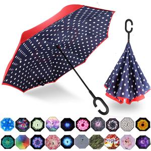 MRTLLOA 40/ 49/ 56 Inch Oversize Windproof Inverted Reverse Upside Down Umbrella, Golf Size Rain Umbrella, Double Layer, C-Shaped Handle for Men, Women and Kids (Red Dot, 49 Inch)