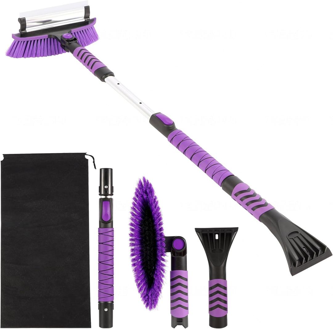 42" Extendable Snow Brush, 3-in-1 Car Snow Brush with Squeegee & Ice Scraper & Detachable Design for Windshield Snow Removal for Car Truck SUV