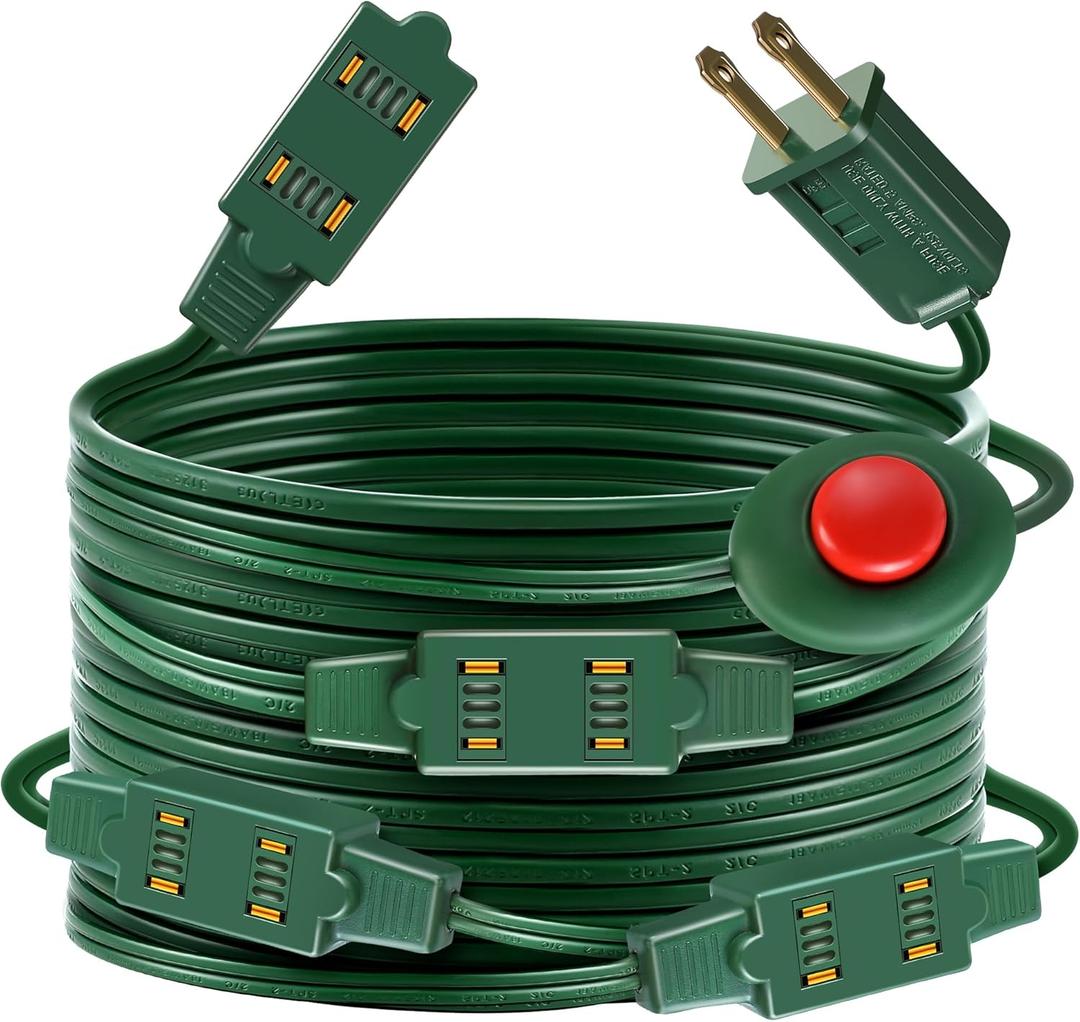 Enhon Indoor Lighted Foot Switch Extension Cord, Foot Switch Extension Cord Outdoor with Sticker, for Christmas Home Kitchen Holiday Decorations, Green (12 Outlets,18 ft)