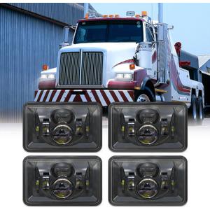 4x6 Inch LED Headlights 4 PCS Headlight Replacement H4651 H4652 H4656 H4666 H6545 Compatible with Peterbilt Kenworth Freightliner Ford Probe Oldsmobile Cutlass (Black)