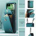 Crossbody Case Compatible with Moto Razr+ Plus 2024/2025,Retro PU Leather Strap Wristlet Flip Case with Magnetic Closure and Card Holder for Men Women Blue Green