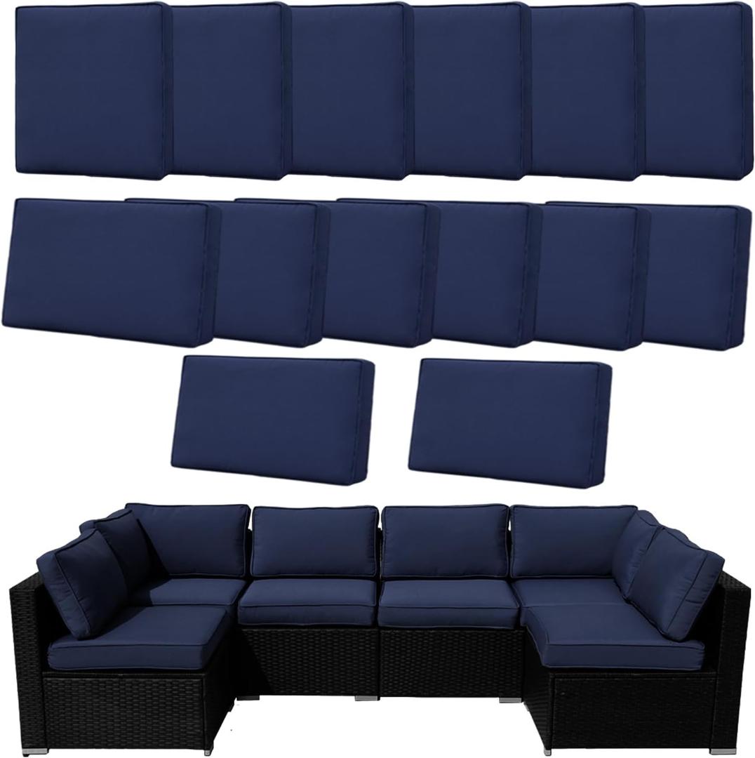 14 Pcs Patio Cushion Covers Replacement Outdoor Couch Cushions Covers Splashproof Sofa Slipcovers Set with Zippers,Patio Furniture Protector, Couch 3 Sizes, Covers Only (Navy Blue)