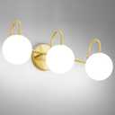 Gold Light Fixtures, 3-Light Over Mirror, Mid Century Modern Bathroom Vanity Lights Wall Sconces With Globe Frosted Milk Glass