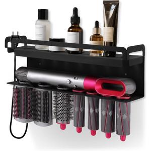 Hyber&Cara Wall Mounted Storage Holder Compatible with Dyson Airwrap Storage Stand Rack No Drill Storagefor Bathroom Shelf Organizer Curling Iron Attachments and Complete Styler (Black 1)