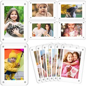 Remerry 48 Pcs Acrylic Magnetic Photo Frame Mini Picture Frame Double Sided Clear Fridge Magnetic Display for Film Photos Cards Stamp Gift for Family Friend Christmas (2.36 x 3.5 Inch)