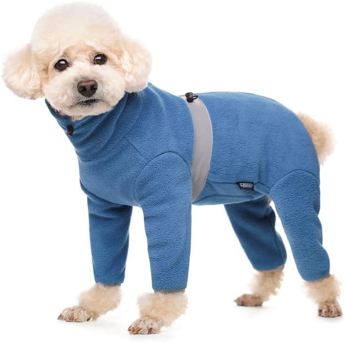 Polar Fleece Dog Pajamas Bodysuit - Small to Medium Dogs, Winter Jacket & Sweater for Small Dogs, Four-Legged Warm Clothes (Blue)