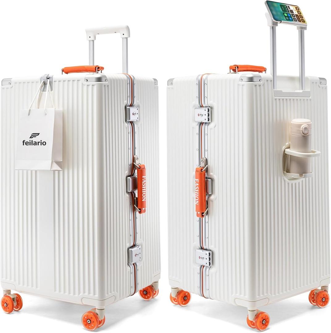 feilario Super Large Aluminum Frame Checked Luggage, Removable Wheels, 30in