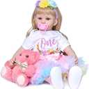 Lifelike Toddler Reborn Doll Silicone 24 Inch Realistic Reborn Baby Doll Girl Blonde Curly Hair Blue Eyes Soft Cloth Body for Girls Birthday Gift (Pink)
