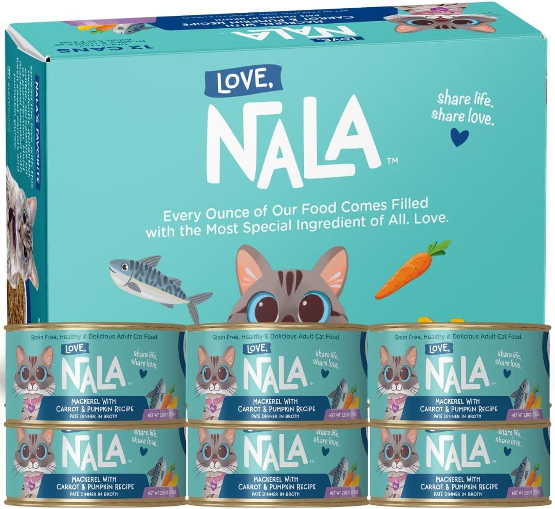 LOVE, NALA - Natural Adult Cat Wet Food - Mackerel with Carrot & Pumpkin Pate Recipe - 2.8 oz, Pack of 24 Cans - Grain-Free, Non-GMO, No Gums, No Carrageenan