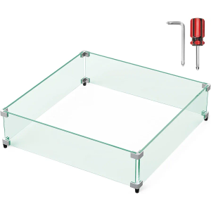 NUPICK Fire Pit Wind Guard, 25 inch Wind Guard for 30/31/32 inch Square Fire Pit Table, Clear Tempered Glass 5/16inch Thick