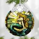 Mermaid Stained Glass Ornament, Christmas Ornaments Christmas Tree Decorations, Holiday Decor, Stocking Stuffer, Gift Idea, Gifts for Mermaid Lover, Fans of Fairy-Tale Theme, Friend, Family, Set Of 3