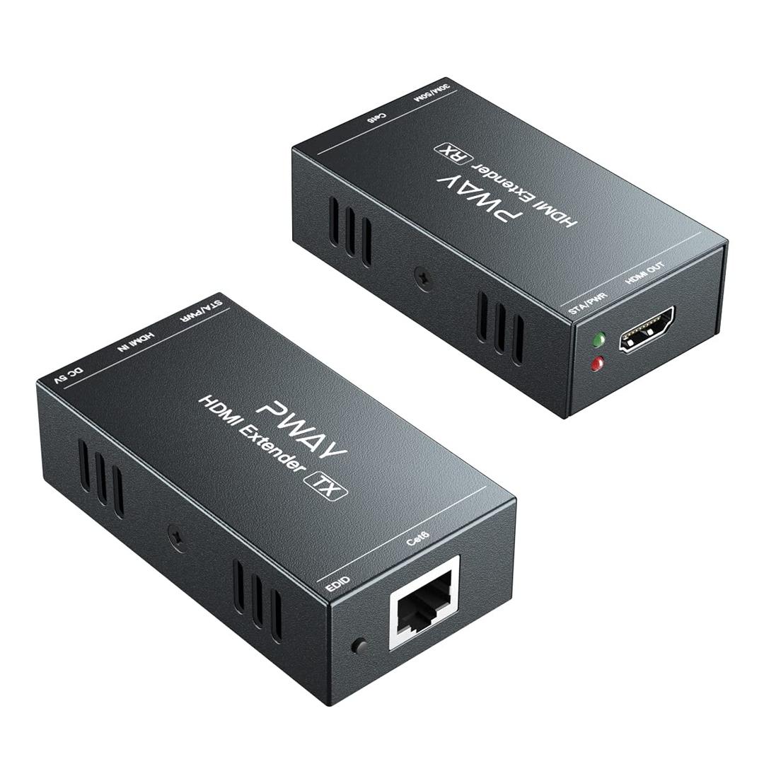 HDMI Extender 165ft Over Single Cat5e/6 Ethernet, Extend 1080P@60Hz Video No Delay, Transmit Audio Video Synchronously, Support 3D, POC, EDID