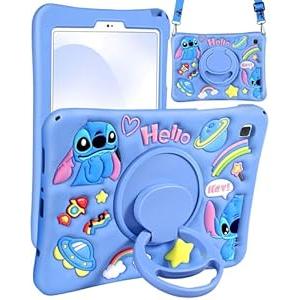 JoySolar for Samsung Galaxy Tab A7 Lite Case - Soft Silicone Cute Cartoon Tablet Case with Rotating Stand & Shoulder Strap, Shockproof Tablet case for Kids Boys Girls, Blue
