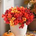 Artificial Fall Mums Flowers Plants for Outdoor Decoration, 12 Bundles Faux Fake Silk Orange UV Resistant Look Real for Autumn Front Door Porch Planter Patio Garden Home Decor (12Pcs Orange Hydrangea)