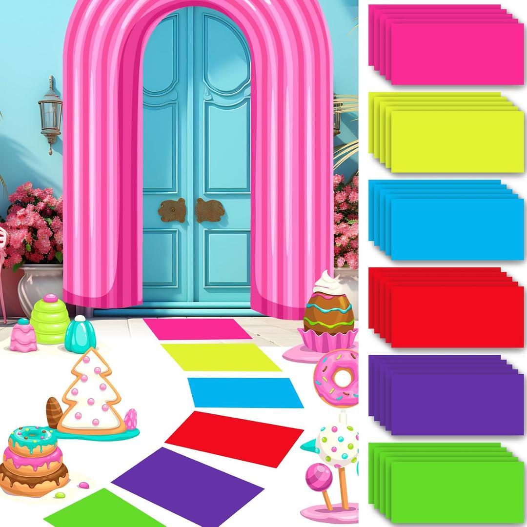 Colorful PVC Floor Stickers Candy Donut Theme Land Runway Rug Hallway Runner Rug Party Decoration for Halloween Trunk or Treat Car Decor(60 Pcs,11.8 x 7.9 Inch)