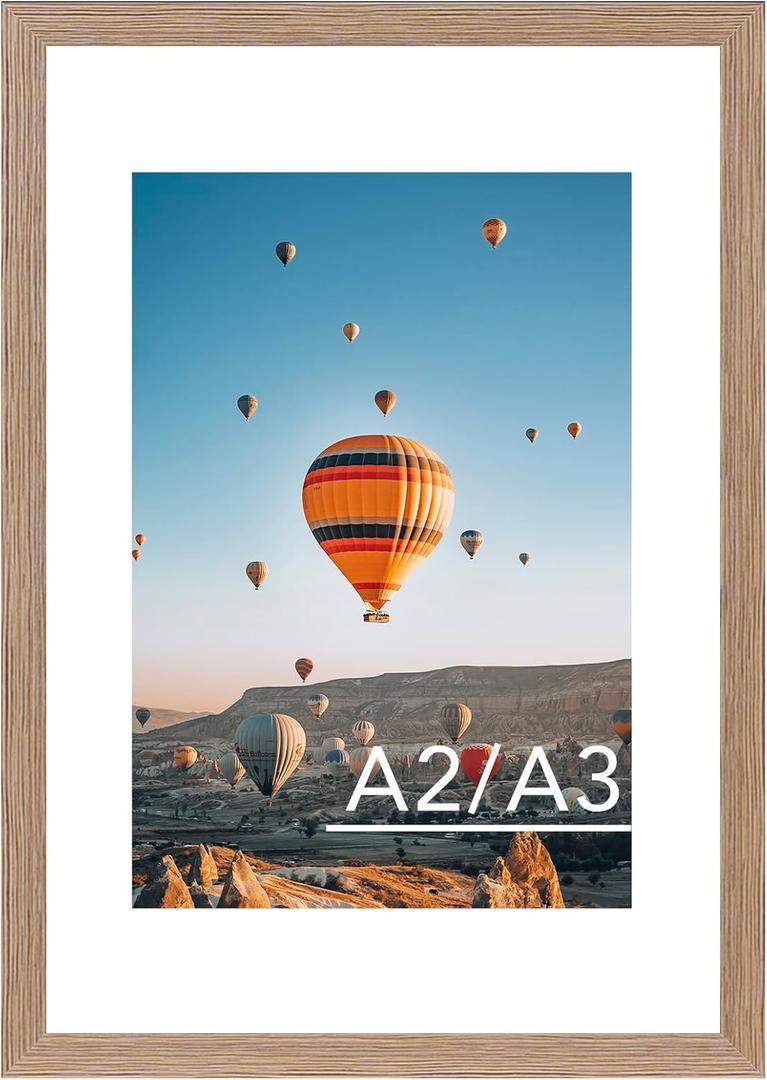 JCJMY 16.5x23.4 A2 Picture Frame Rustic Brown with 11.7x16.5 A3 Mat, Display Photo 11.7x16.5 with Mat or 16.5 x 23.4 Without Mat, Wall Hanging Large Frame with Plexiglass, Rustic Brown