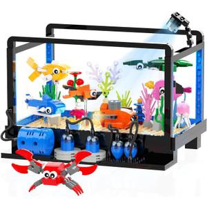 Tenhorses Fish Tank Building Block Set, Lighting Aquarium Sets Including Marine Life, a Submarine and a Treasure Chest, Building Block Toy for 6+, Gift for Sea Lovers.