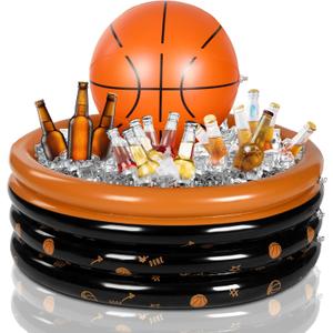 Bencailor Inflatable Cooler Inflatable Football Drink Cooler Toss Game Party Decoration Rugby Basketball Baseball Blow up PVC Ice Serving Bar for Sport Party Supplies Game Day Beer(Orange,Basketball)