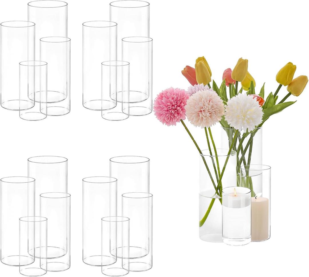 16 Pcs Cylinder Vases Set, 4,6,8,10 Inch Tall Clear Glass Vases for Centerpieces, Modern Floating Candle Holders Vase for Wedding, Table Shelf, Party, Home Decor