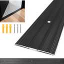 Aluminum Door Threshold - 48" L x 3" W Exterior Floor Transition Strip with Pre Drilled Holes and Expansion Screws, Non-Slip Fluted Saddle Flat Profile Threshold, Prevent Dust & Airflow, Black, 48in x 3in