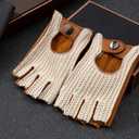 Fingerless Deerskin Leather Crochet String Back Gloves or Men - Driving, Motorcycle, Riding and Cycling (Small, Camel)