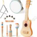 Vanplay Kids Guitar Set - Montessori Toys for 2 3 Year Old Boy Girls Birthday Gifts, 7 in 1 Musical Instruments for Toddlers 2-4, Band Sets with Ukulele/Flute/Tambourine/Maracas Toys for Kids 3-5