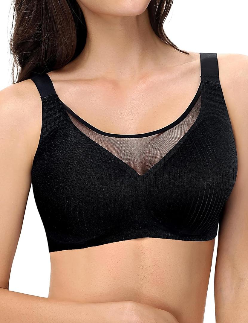 YBCG Wireless Bra Comfortable Seamless Lightly Padded Supportive Full Coverage Everyday Bras for Women (X-Large, Black)